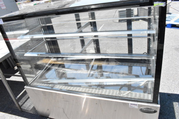 Precision CD60-3-HC deli display case, commercial floor style, stainless steel, glass shelving, 115V, 1 phase, good condition.