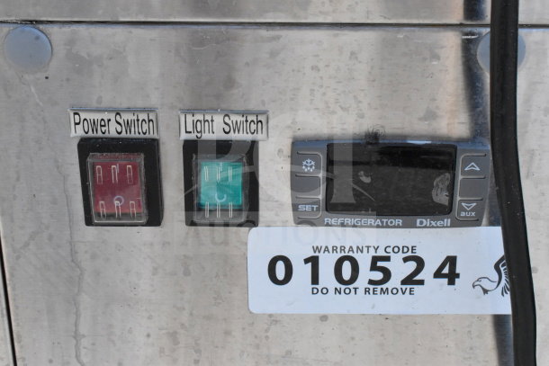 "Precision CD60-3-HC deli display case control panel with power and light switches, Dixell thermostat, warranty code 010524."