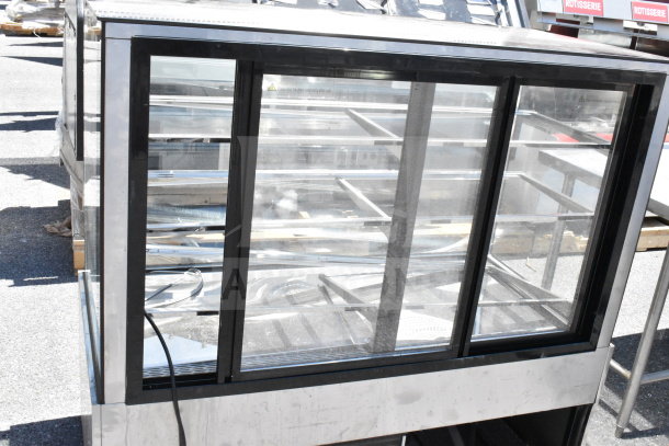 Precision CD60-3-HC deli display case, commercial floor style, glass doors, silver finish, 115V, used condition.