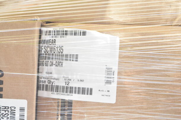 Plastic-wrapped boxes labeled "Camwear RFSCW6135" and "Camdolly CD300131," indicating new scratch and dent items for auction.