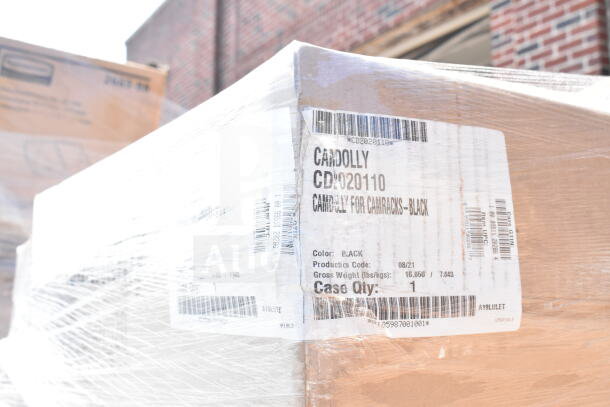 Pallet of 30 new scratch and dent items including Camdolly CD020110, various lids, containers, and display dome.