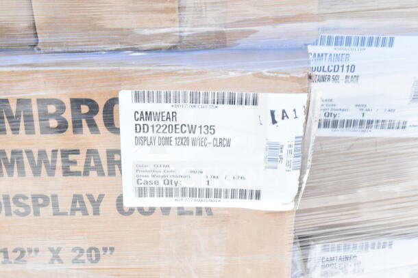 Cardboard boxes with Camwear DD1220ECW135 Display Dome label, indicating clear, 12x20 size. Part of 30 new items lot.