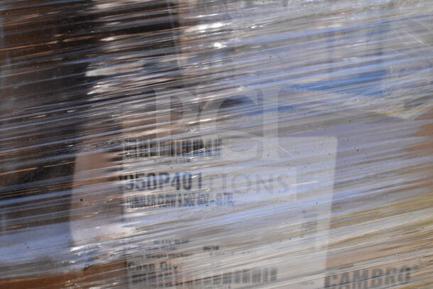 Plastic-wrapped pallet containing 45 new scratch and dent items, including mops, platters, cans, and glasses. Labels visible.
