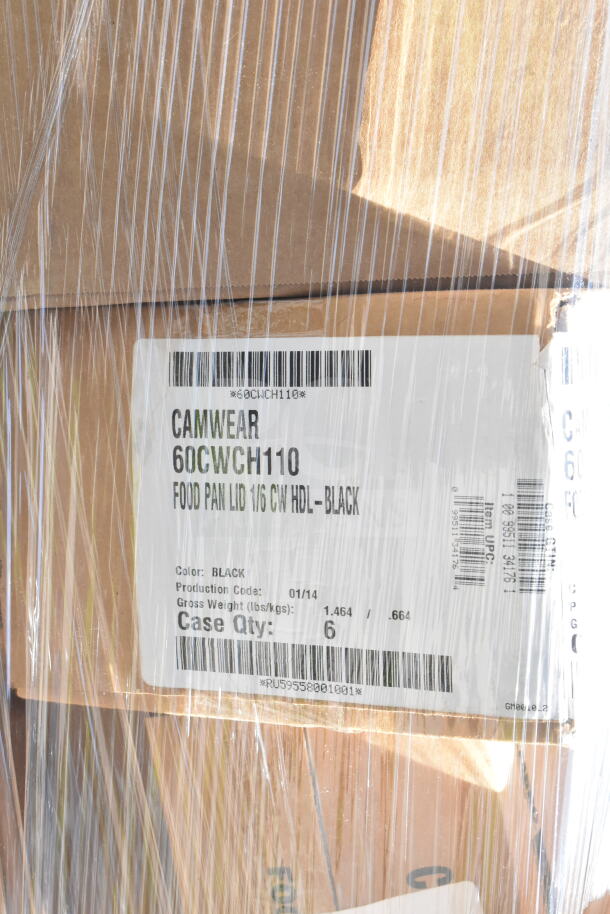 Camwear 60CWCH110 food pan lids, black, scratch and dent lot, 43 items, including winco sugar pourer, in sealed packaging.
