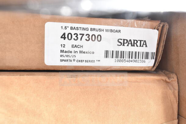 Label on box of 12 Sparta 4037300 1.5" basting brushes, made in Mexico, part of a scratch and dent auction lot.