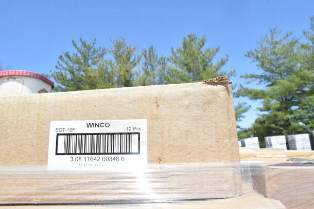 Cardboard box with Winco SCT-10F label, 12 pieces, barcode 30811642003486, made in India, part of scratch and dent auction.