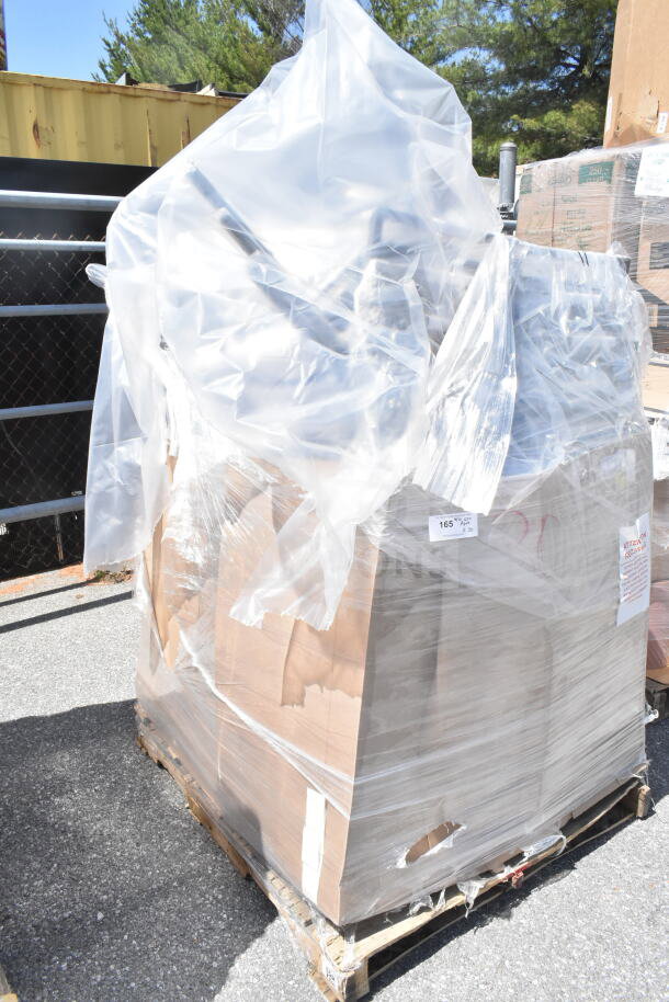 30 new Lancaster Table & Seating 164BNQSQBLKV banquet chairs, black vinyl, silver vein frame, wrapped on pallet.