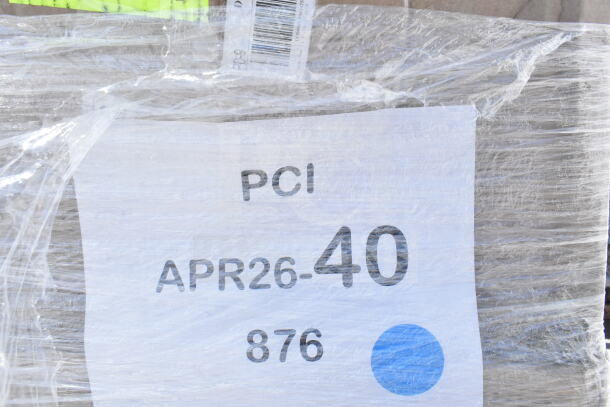 Plastic-wrapped pallet labeled "PCI APR26-40 876" with a blue sticker, containing 13 new, scratch and dent items.