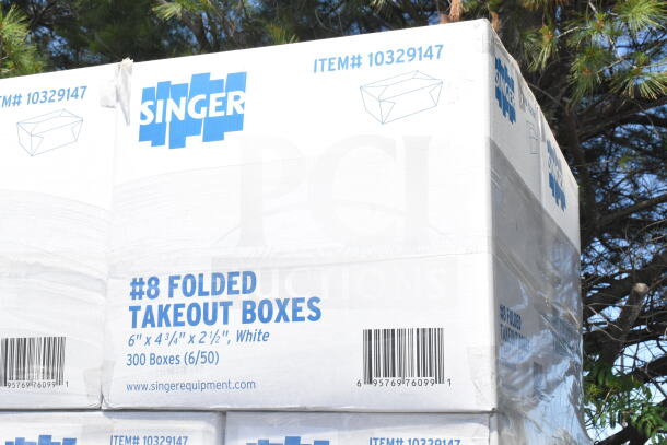Singer #8 folded takeout boxes, new, 6"x4-3/4"x2-1/2", 20 items, slight scratches, item #10329147.