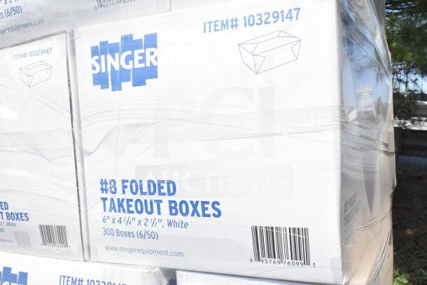 Singer #8 Folded Takeout Boxes, new, 6"x4-3/4"x2-1/2", Item #10329147, 300 boxes per pack, white.