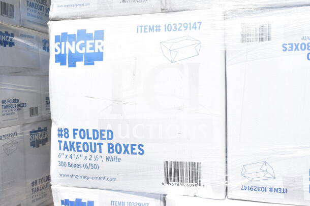 20 new Singer #8 folded takeout boxes, each 6"x4-3/4"x2-1/2", in original packaging. Item# 10329147.