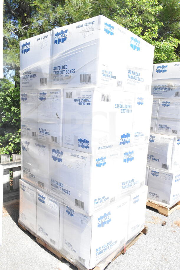 Stack of Singer #8 Folded Takeout Boxes, 6"x4-3/4"x2-1/2", 20 new items per bid, labeled with item #10329147.