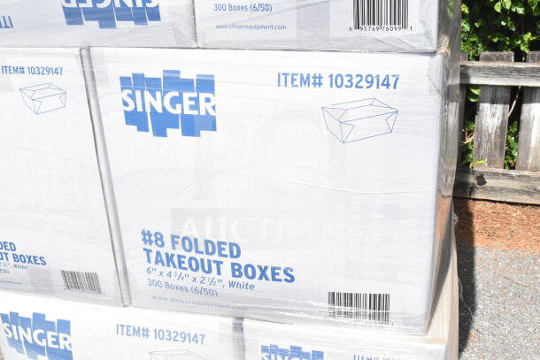 20 brand new Singer #8 folded takeout boxes, 6"x4-3/4"x2-1/2", in original packaging. Item #10329147.