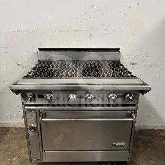 "Supreme" Heavy-Duty Jade JSR-6-36 gas range with 6 burners, stainless steel, integrated oven, visible Jade logo.