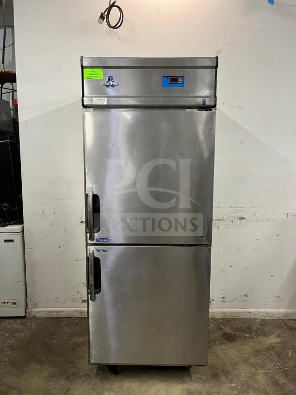 ColdTech J2sff-21b freezer, stainless steel, two solid half doors, energy-saving, great condition, visible ColdTech branding.