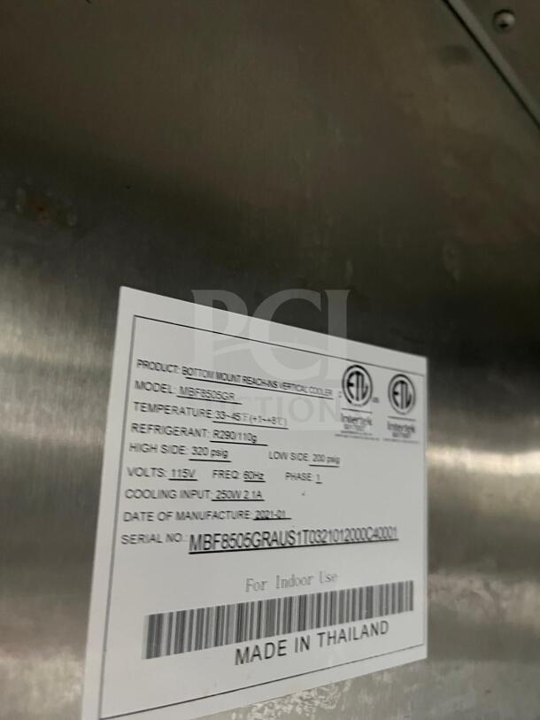 ATOSA MBF8505GR stainless steel reach-in refrigerator, 19.1 cu ft, Energy Star rated. Serial no. MBF8505GRA. Made in Thailand.