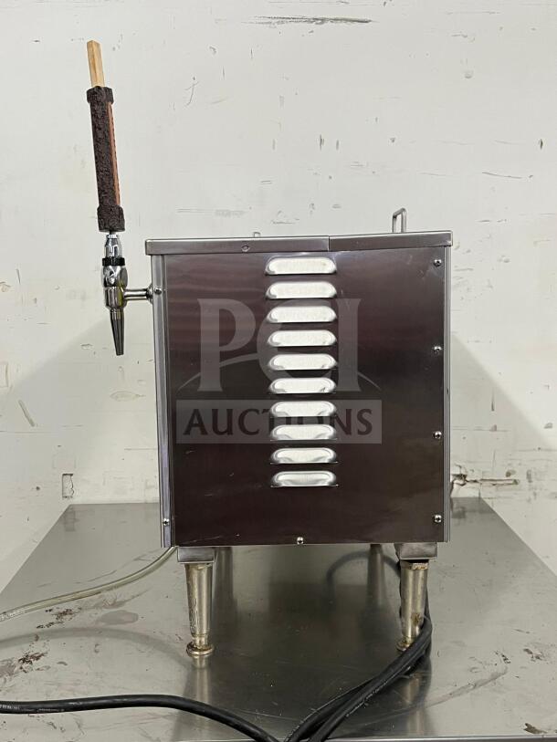 KEGRATOR commercial beer dispenser, portable countertop keg cooler, stainless steel, tap handle, sturdy legs, used condition.