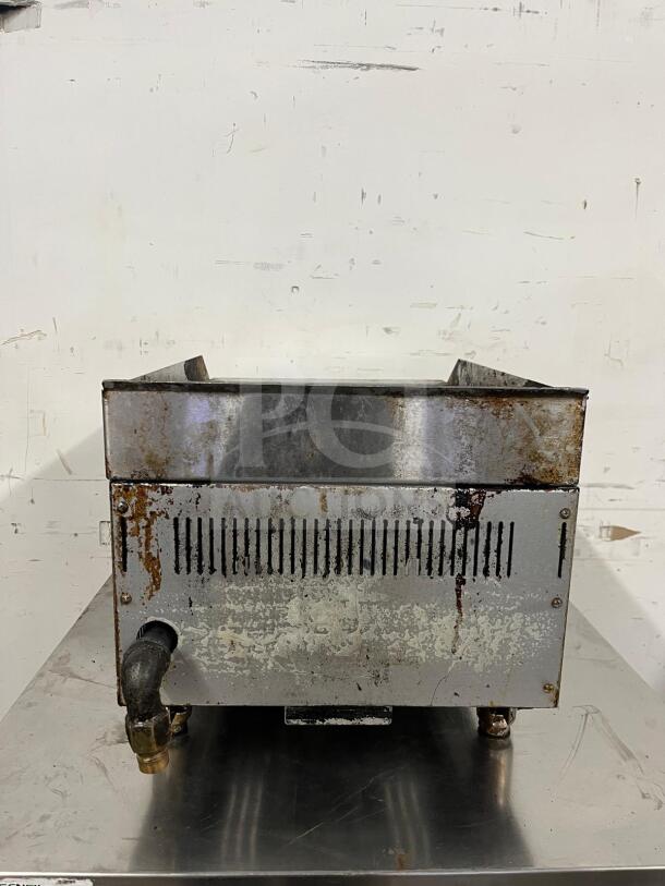 Star-Max 15in Radiant Gas Charbroiler, stainless steel, visible wear and rust, industrial-grade, model identification marks.