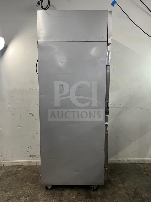 Beverage-Air HF1HC-1HS Horizon Series 26" reach-in freezer, stainless steel, half solid door, top mounted, used.