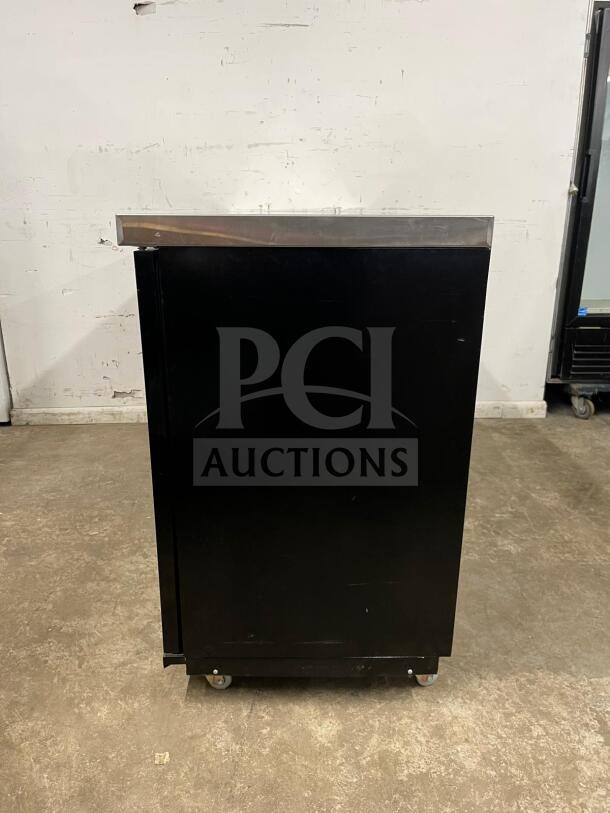 Dukers Back Bar Beverage Cooler DBB72, black, stainless steel top, on casters. Mint condition.