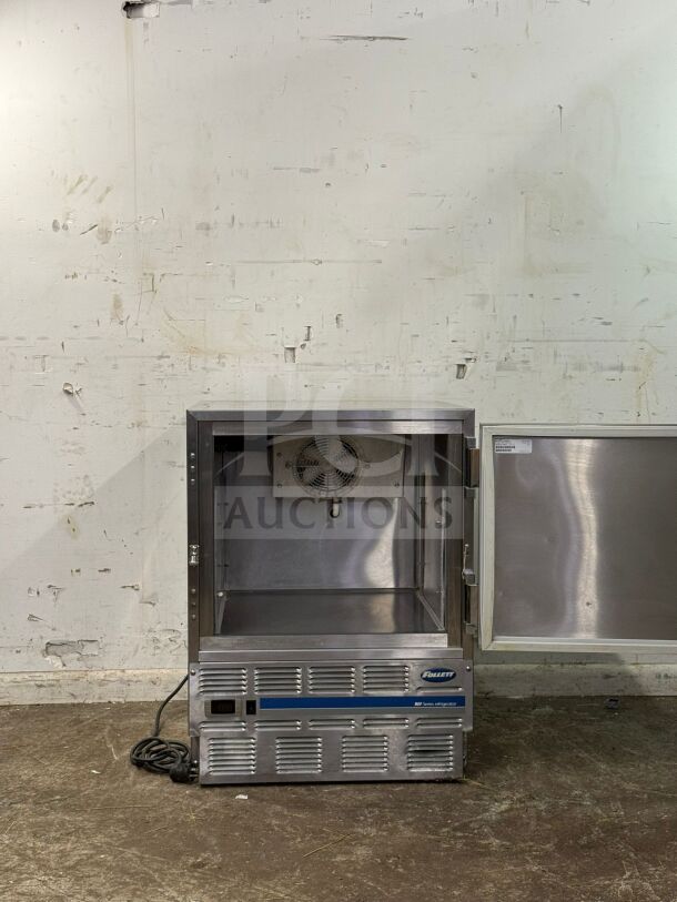 Follett REV 4-ADA under-counter refrigerator, stainless steel, right hinge, Performance Plus series, open door, used condition.