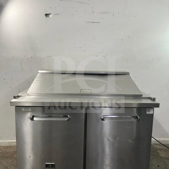 Kelvinator KCHMT48 48" Mega Top prep table, stainless steel, refrigerated base, dual doors, commercial grade.