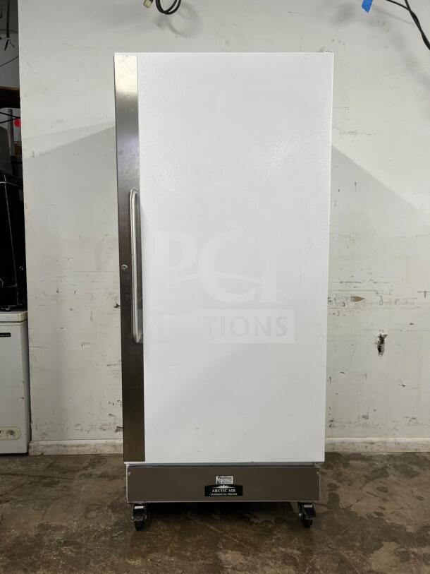 Arctic Air F22CWF 22 Cu.Ft commercial reach-in freezer, solid door, NSF certified, stainless steel handle, on casters.