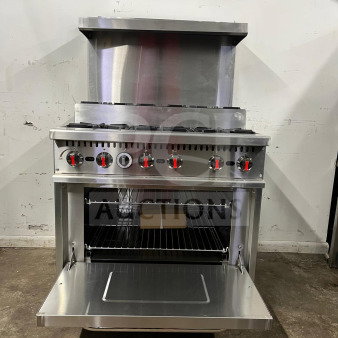 BRAND NEW 2024 Evernew RC-ENR6B36TJ-NAT stainless steel 2-tier 6-burner range with oven, backsplash, over shelf. 210,000 BTU.