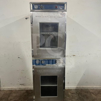 Alto-Shaam 1000-UP Holding Cabinet, stainless steel, dual compartments, visible knobs and controls, 120V, used.