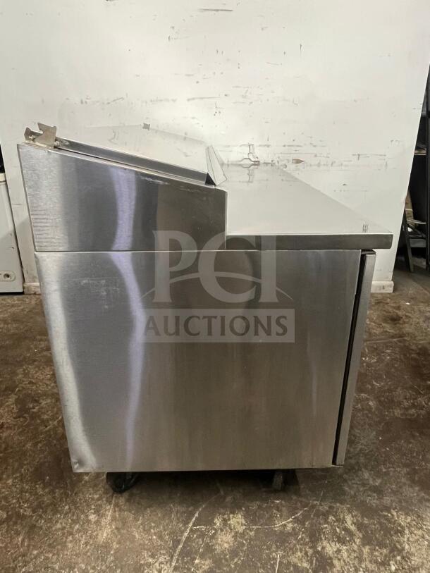 RANDELL 8268N refrigerated pizza prep table, stainless steel, 2-section, 68", 17.76 cu. ft., two doors, good condition.