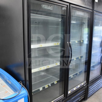 2019 True GDM-49-HC commercial 2-door reach-in cooler, tested and working, 115V, 1 phase, glass doors, black exterior.