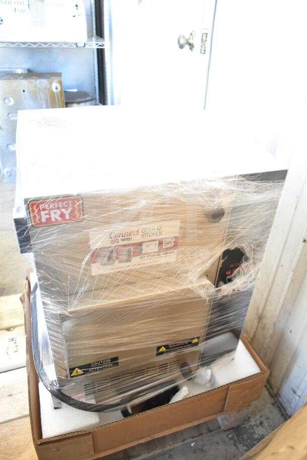 Perfect Fry PFC730 ventless countertop deep fryer, semi-automatic, 208V, new but scratched, in original packaging.