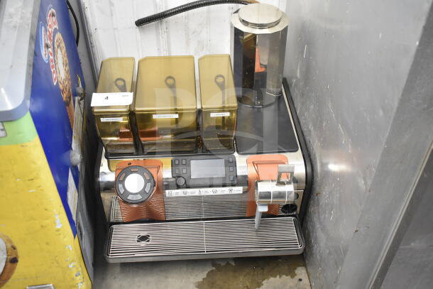 Thermoplan Mastrena stainless steel commercial espresso machine with LCD, hoppers, and steam wand, 208V, 1 phase.