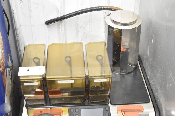 Thermoplan Mastrena stainless steel espresso machine with LCD display, hoppers, steam wand. 208V, 1 Phase, commercial use.