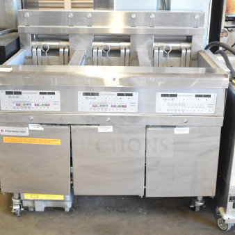 2021 Frymaster 3-bay electric fryer, model 3FQE30U0ZQ3ZZ14, 208V, 3-phase, commercial, stainless steel, good condition.