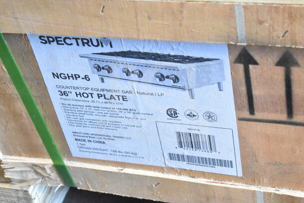 Brand new Spectrum NGHP-6 6-burner gas range, 36" wide, scratch and dent, in original packaging.