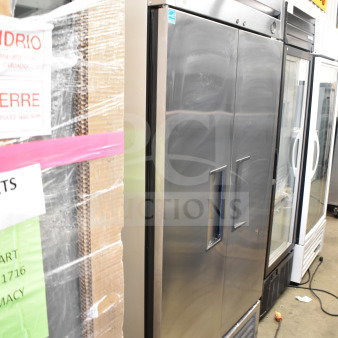 True T-35 Commercial 2 Door Reach-In Cooler, stainless steel, 115 volts, 1 phase. Model T-35, excellent condition.