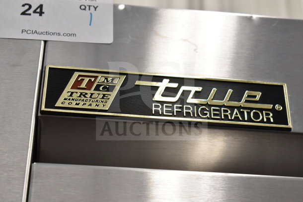 True T-35 Commercial 2 Door Reach In Cooler, stainless steel, 115 volts, 1 phase. True logo visible.