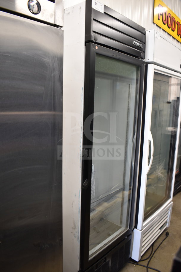 2019 Habco SE18 Single Door Reach In Cooler, glass door, black frame, commercial use, 115V, 1 phase, good condition.