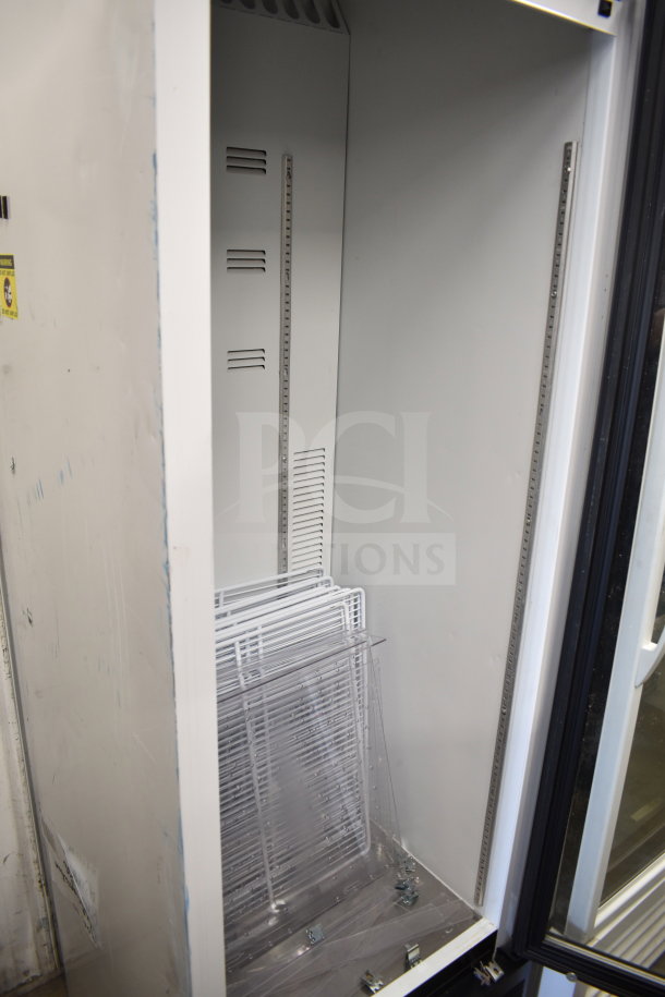 2019 Habco SE18 Commercial Single Door Cooler, 115V, shown open with shelves inside, good condition.