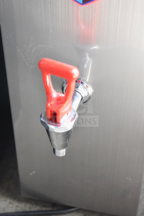 AMZ-B-20 commercial countertop hot water dispenser, stainless steel, red tap handle, 120V, 1 phase, model AMZ-B-20.