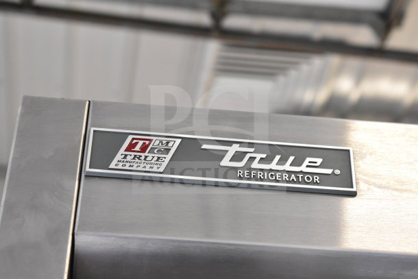 2017 True T-35-HC Commercial 2 Door Reach In Cooler, stainless steel, on casters, 115V, 1 Phase. True logo visible.