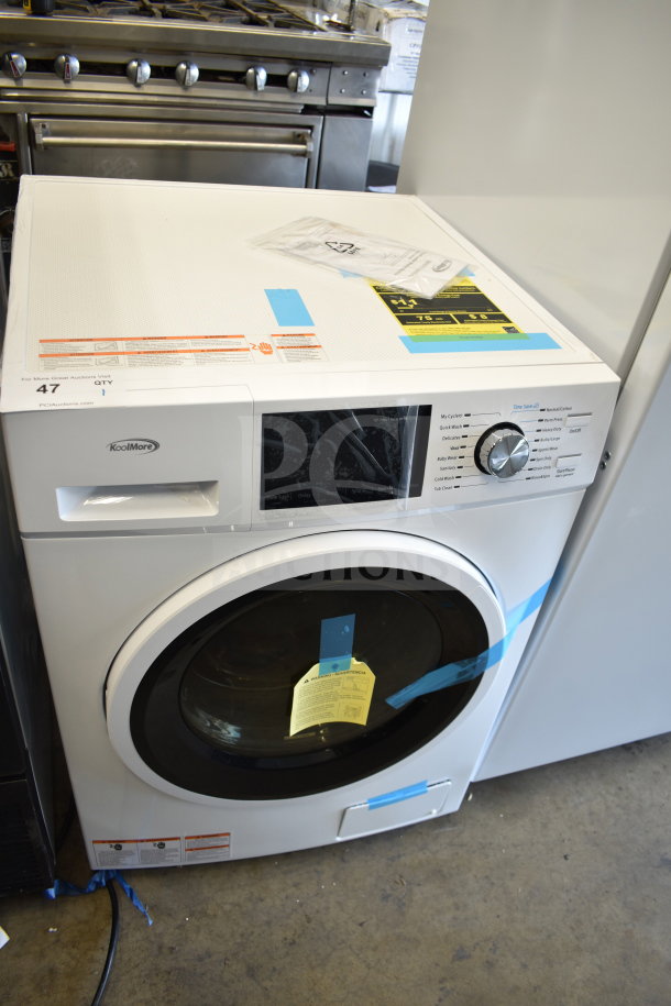 BRAND NEW SCRATCH AND DENT KoolMore front load washer, white, multipurpose cycles, visible labels, excellent condition.