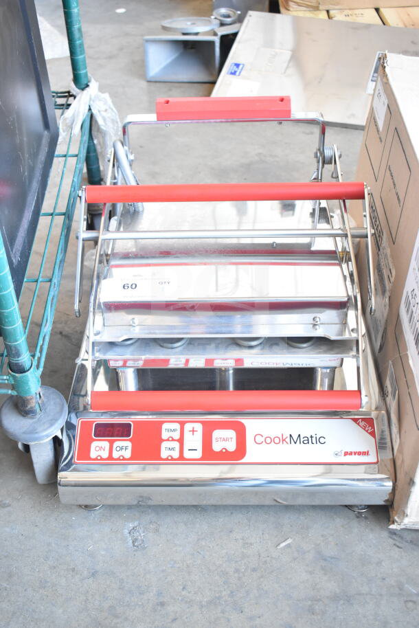 Pavoni Newcookmatic V1 pastry press, 110V, 1 phase. Features control panel, red accents. Used for tartlets.