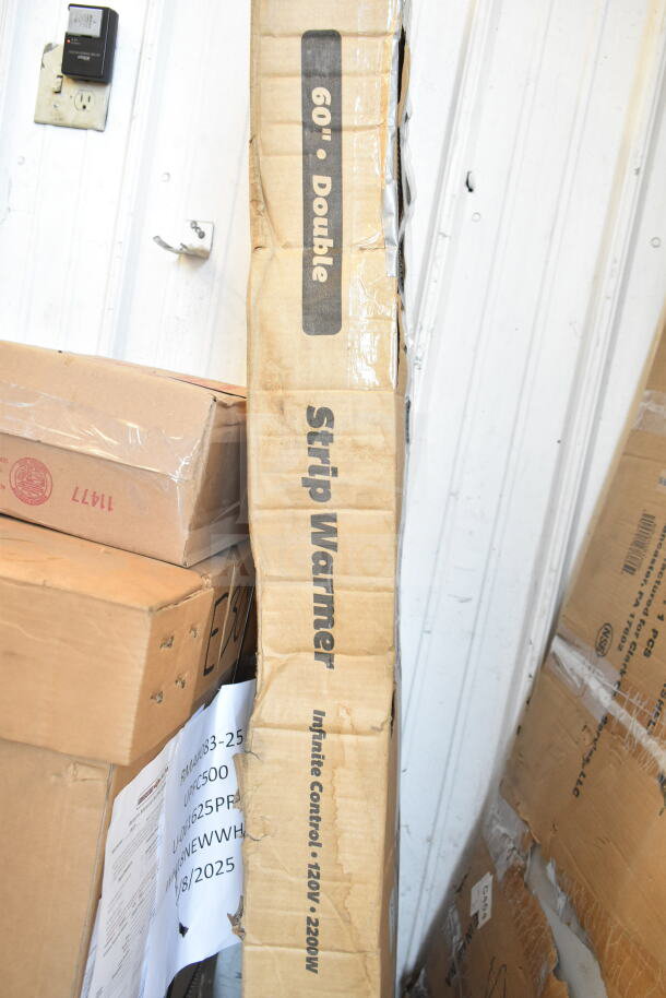 Brand new scratch and dent ServIt 423SW60INHDBLA 60" double strip warmer in box, dual infinite controls, 120V, 1 phase.