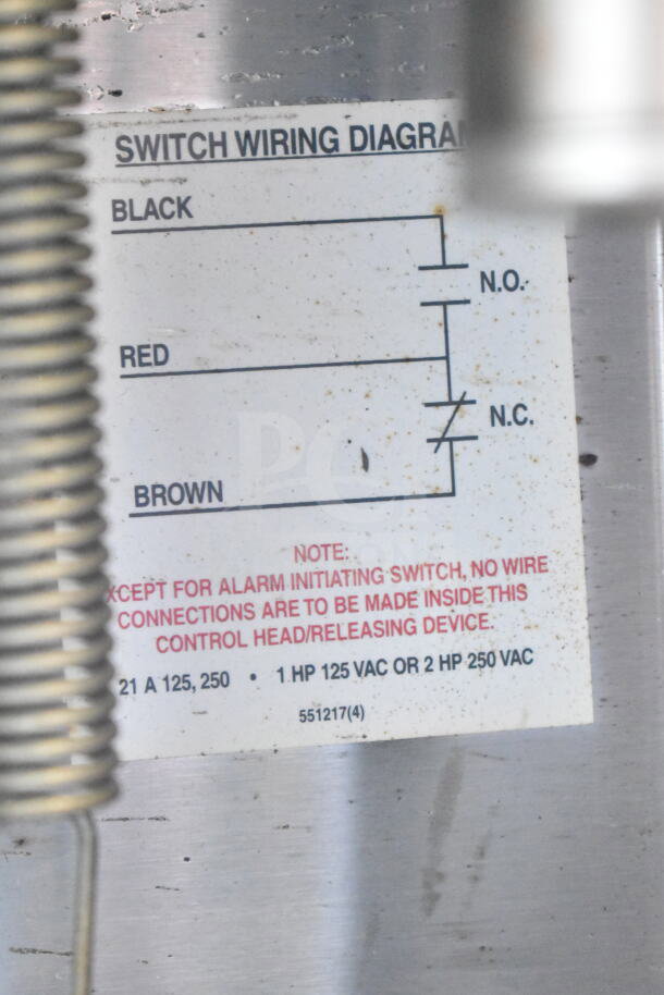 Ansul Fire Suppression System box switch wiring diagram, indicating black, red, and brown wire connections.
