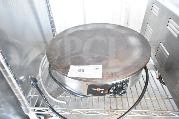 Krampouz countertop crepe maker, 115 volts, 1 phase. Features visible controls and label. Used condition.