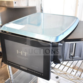 Hobart HTi commercial countertop food portioning scale, 120/208-240 Volts, 1 Phase, tested and working, on metal shelf.