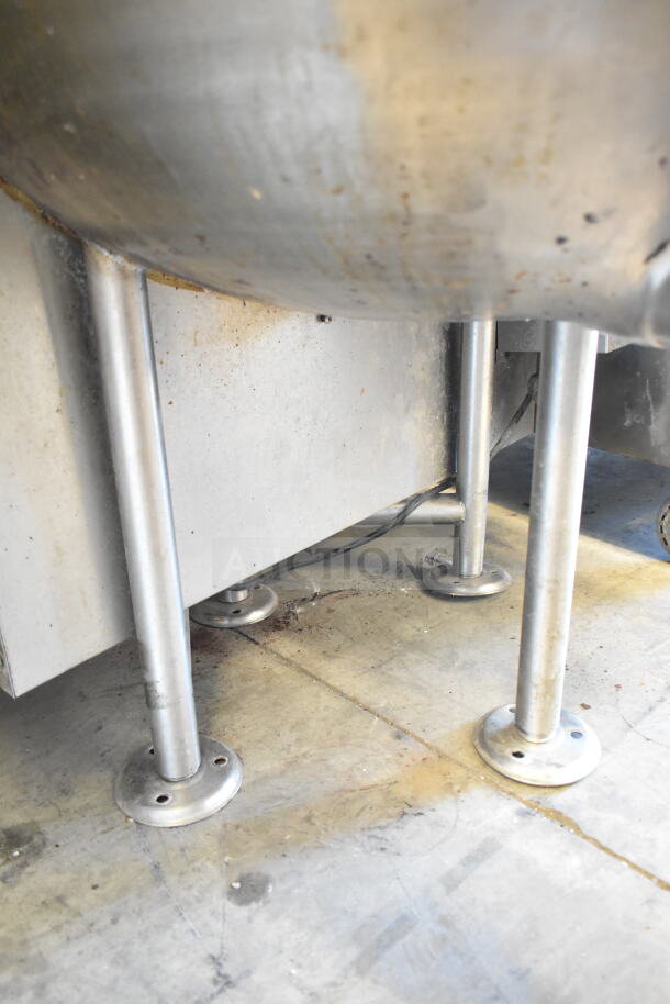Cleveland KGL-60 60 Gallon Steam Kettle, floor style, stainless steel, showing legs and base, used condition.