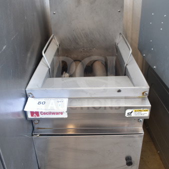 Cecilware Countertop Deep Fat Fryer in stainless steel. Features a front tap and caution label. Appears in good condition.